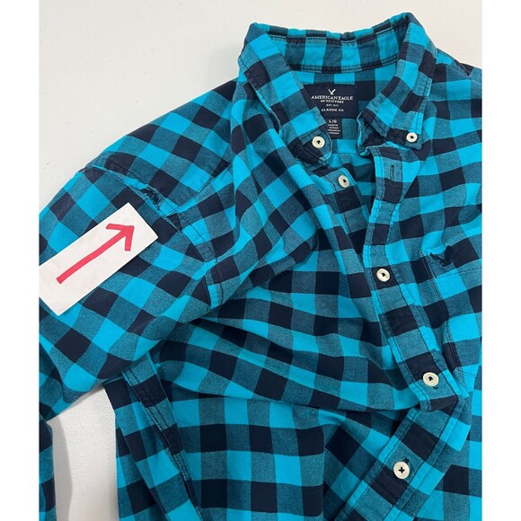 American Eagle Outfitters Men's Blue Checkered Button Down Shirt Size L *READ* - Picture 4 of 12